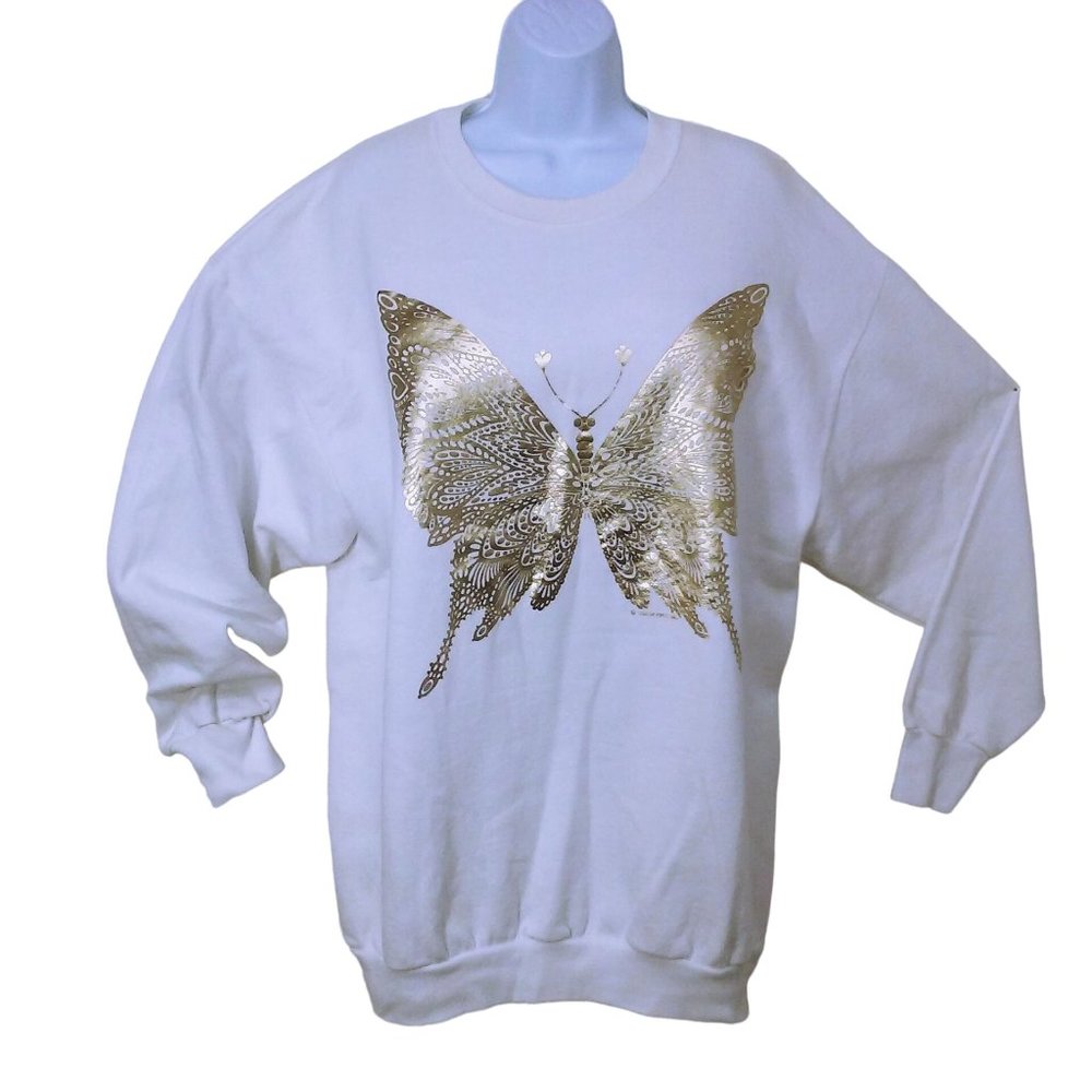 Vintage '89 Red Willow USA-made Golden Metallic Butterfly Sweatshirt -XXL White